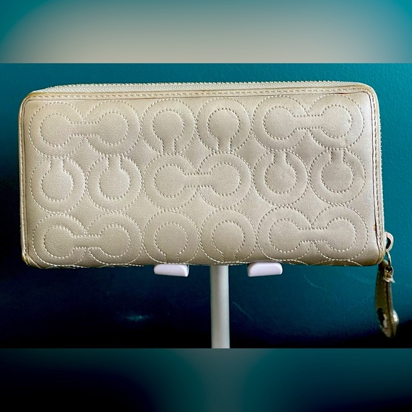 Coach Handbags - COACH  peyton OP Art Leather Zip Around Long Silver Wallet